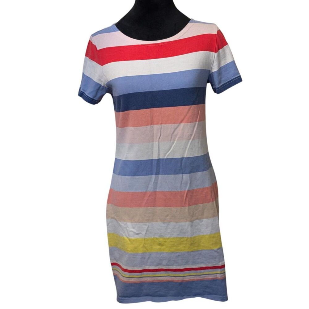 Joules Riviera Multi Stripe Jersey Shift Dress US 8 Coastal Nautical Cotton